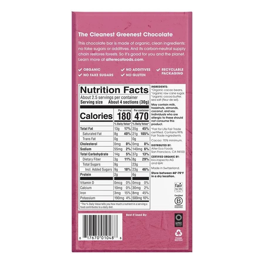 Alter Eco Organic Sea Salt Dark Chocolate Bar 2.82 oz. Alter Eco Organic Sea Salt Dark Chocolate Bar 2.82 oz. - Image 2